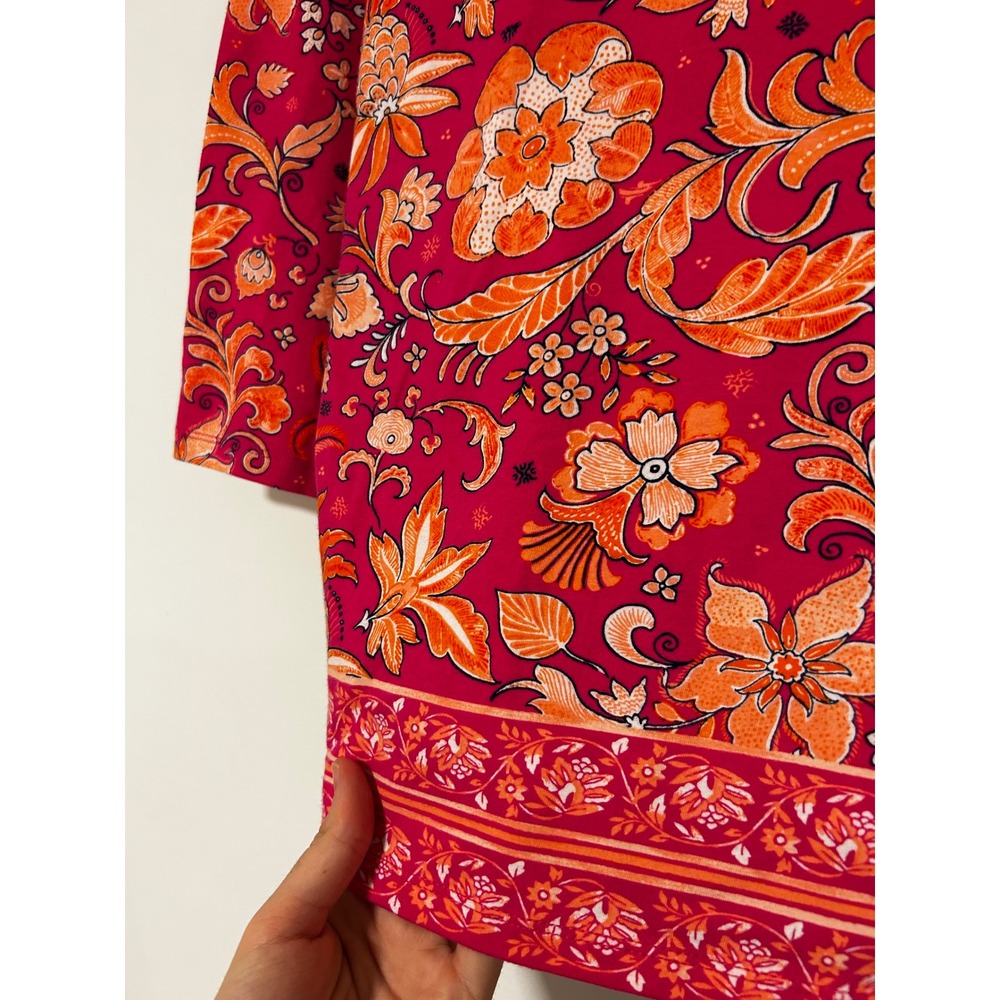 Talbots Pink Orange Floral Pineapple Print 3/4 Sleeve Boatneck Tee XL - Picture 4 of 7